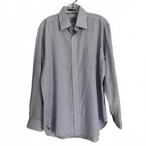 XMI Platinum Men’s Dress Shirt 16.5 34/35 White Lavender Blue Striped Cotton